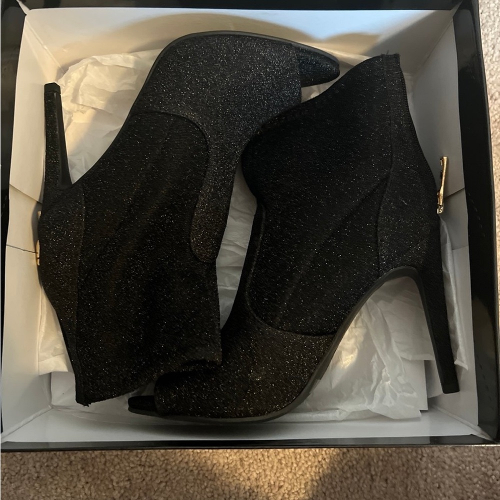 Elegant Black Glitter Ankle Boots